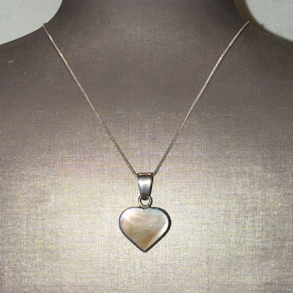 Sterling Silver Heart Pendant Necklace - Mother of Pearl